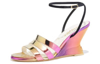 CHANEL Strap Sandals 8.5cm Women's Purple Gold