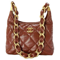 CHANEL Polished Lambskin Hobo Bag Handbag Shoulder Bag Women's Brown