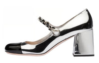 MIU MIU Block Heel High Heels 6.5cm Women's Silver Black