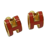 HERMES Gold-Plated Earrings Women's Red