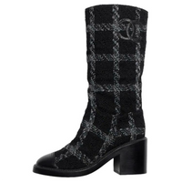CHANEL Mid-Calf Boots Women's Black Gray Color