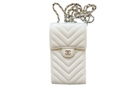CHANEL Cow Leather One Shoulder Crossbody Cell Phone Pouch Women's White