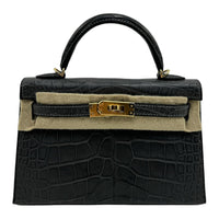 HERMES Mini Kelly Generation 1 Matte Crocodile Leather Kelly Handbag Mini Women's 88 Graphite Gray
