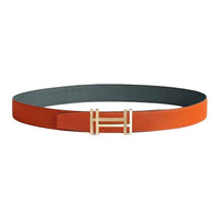 HERMES Calfskin Leather Belts Men's Orange Width: 3.2CM