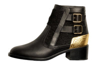 CHANEL Ankle Boots Women's Black Gold