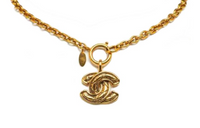 CHANEL 20th Century Plated Cc Quilted Pendant Necklace Costume Necklace