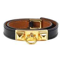 HERMES Leather Wristbands Women's Black