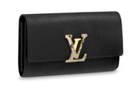 LOUIS VUITTON Leather With Snake Skin Trim Wallet Regular Women's Black & Gold