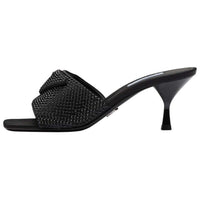 PRADA 65mm Heeled Sandals Black Crystal Satin Women's