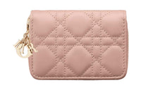 DIOR Lady Dior Sheepskin Wallet Small Size Women's Rose Pink