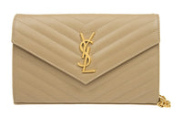 SAINT LAURENT Monogram Cowhide Leather Chain Wallet Shoulder Bag Crossbody Bag Women's Light Brown/Beige