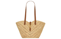 SAINT LAURENT Raffia With Cow Leather And Fabric One Shoulder Handbag Trumpets Women's