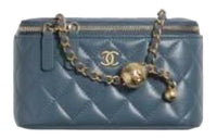 CHANEL Sheepskin Box Bag Shoulder Bag Crossbody Bag Women's Gray Blue