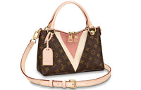 LOUIS VUITTON Cowhide Patchwork Canvas Handbag Women's Pink White Multicolor