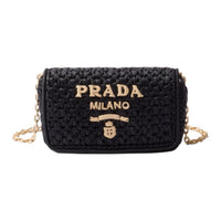 PRADA Raffia Crossbody Bag, Shoulder Bag Women's Black