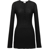 SAINT LAURENT Crochet Knit Long Sleeved Mini Dress