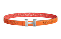 HERMES Cut-Out Pattern Silver Buckle Epsom Calfskin Double-Sided Belt Women's Orange Width: 2.4cm