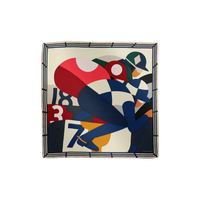 HERMES Mulberry Silk Silk Scarves Women's Cream/Marine Blue/Fuchsia