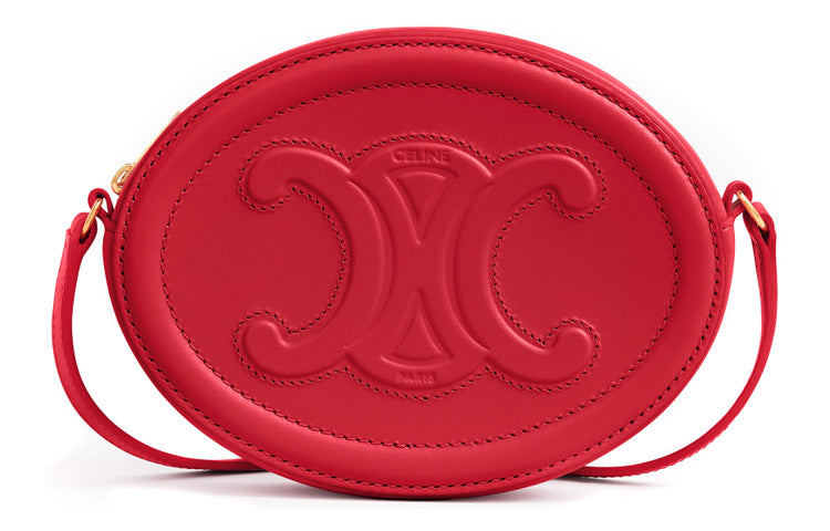 CELINE Smooth Cow Leather Round Bag Mooncake Bag Oval Wallet Crossbody Bag Shoulder Bag Women's Red