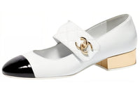 CHANEL Block Heel Mary Jane Shoes Women's Black White