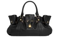 CELINE Cow Leather Handbag Medium Size Women's Black