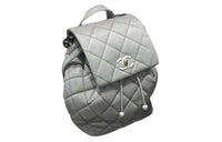 CHANEL Embossed Calfskin With Grains Backpack Unisex Dark Gray With Light Gray Accents