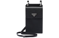 PRADA Saffiano Leather Coin Purses Camera Bags One Shoulder Crossbody Cell Phone Pouch Unisex Black