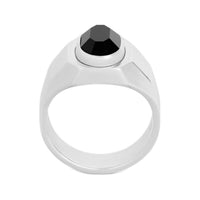 CELINE Bevelled Signet Ring In Onyx And Sterling Silver With Rhodium Finish