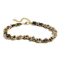 CHANEL Chain Double C Pattern Design Metal Calf Leather Waist Chains Women's Black -