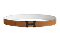HERMES Matte H Letter With Buckle Smooth Buckle Leather Belts Men's White/Brown Width: 3.2cm