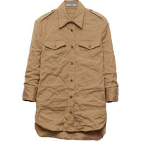PRADA Crinkled Button-Up Poplin Shirt