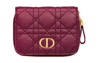 DIOR Caro Soft Wicker Pattern Calfskin Wallet Women's Scarlet
