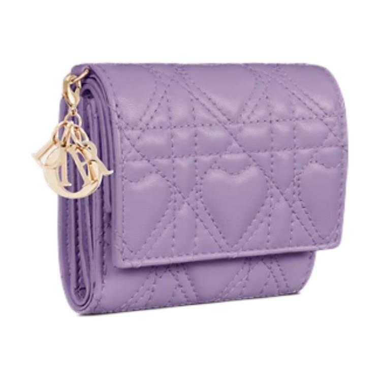 DIOR Lambskin Wallet Women's Purple