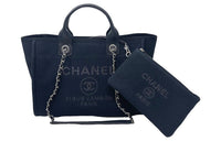 CHANEL Canvas Tote Bag Shopping Bag Canvas Bag One Shoulder Handbag Small Size Women's Dark Blue