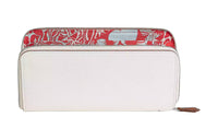 HERMES Silk'In Evercolor With Barenia Calfskin Wallet Women's White & Red