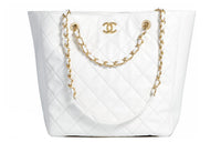 CHANEL PU Shoulder Bag Crossbody Bag Large Size Women's White