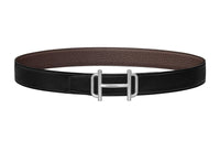 HERMES Comfortable Silver Buckle Togo Calfskin Double Sided Leather Belt Women's Black/Chocolate Width 3.2cm