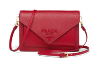 PRADA Saffiano Leather Envelope Bag, Shoulder Bag, Crossbody Bag Mini Women's Red