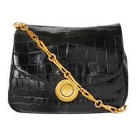 Loro Piana Ghiera Crocodile Leather One Shoulder Handbags Women's Black