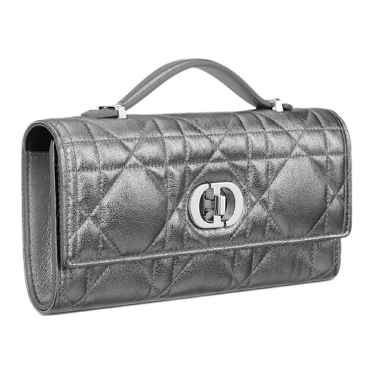DIOR Cow Leather Handbag Women's Silver
