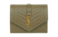 SAINT LAURENT Calfskin Card Holder Women's Khaki