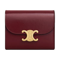 CELINE Triomphe Shiny Calfskin Wallet Small Size Women's Light Burgundy