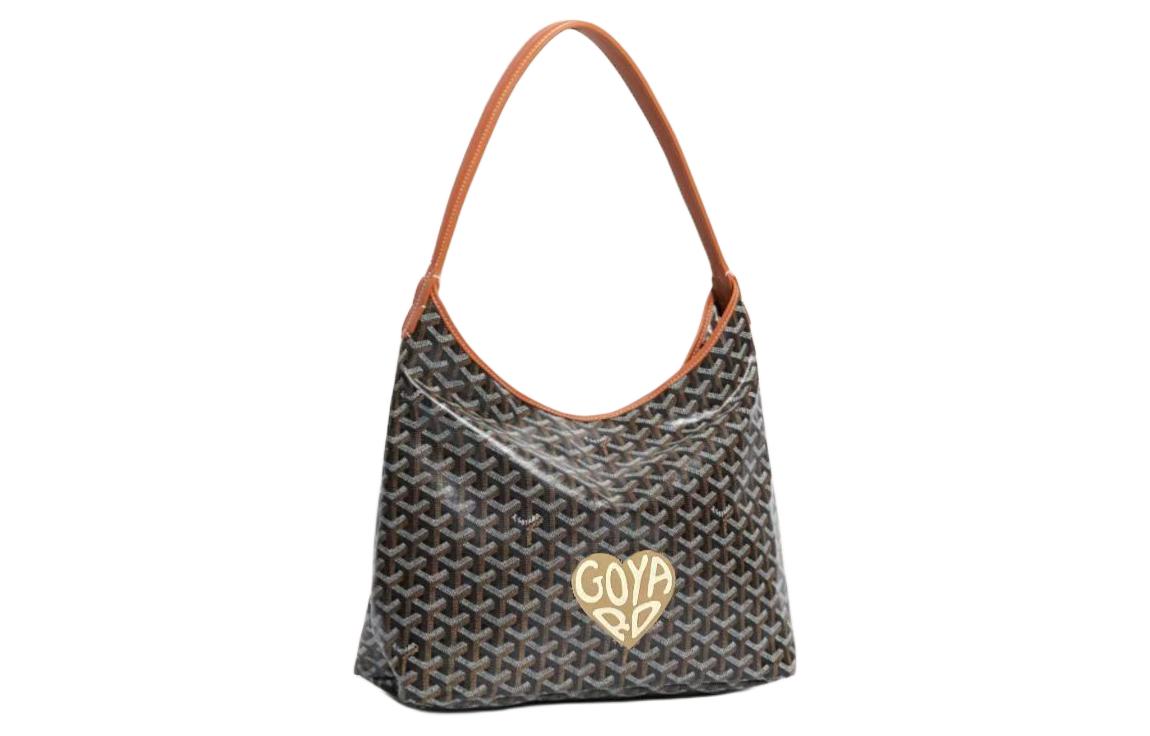 GOYARD Bohème Hobo Canvas With Leather Hobo Bag Shoulder Bag Women's Brown With Light Yellow Large Heart Edition