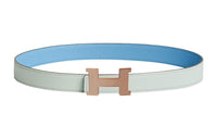 HERMES Constance Leather Belts Women's Dusty Blue/Sky Blue