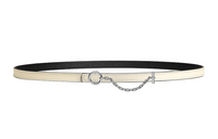HERMES Chain Design Smooth Buckle Leather Belts Women's White/Black Width: 1.3cm