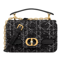 DIOR Cotton With Cow Leather Patchwork Shoulder Bag Crossbody Bag Handbag Small Size Women's Black