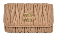 MIU MIU Lambskin Key Pouch Women's Beige Brown
