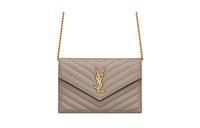 SAINT LAURENT CASSANDRE Lambskin Shoulder Bag Crossbody Bag Wallet Women's Taupe