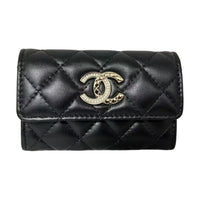 CHANEL Leather Wallet Women's Black
