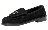 CHANEL Loafers Black Corduroy Women's